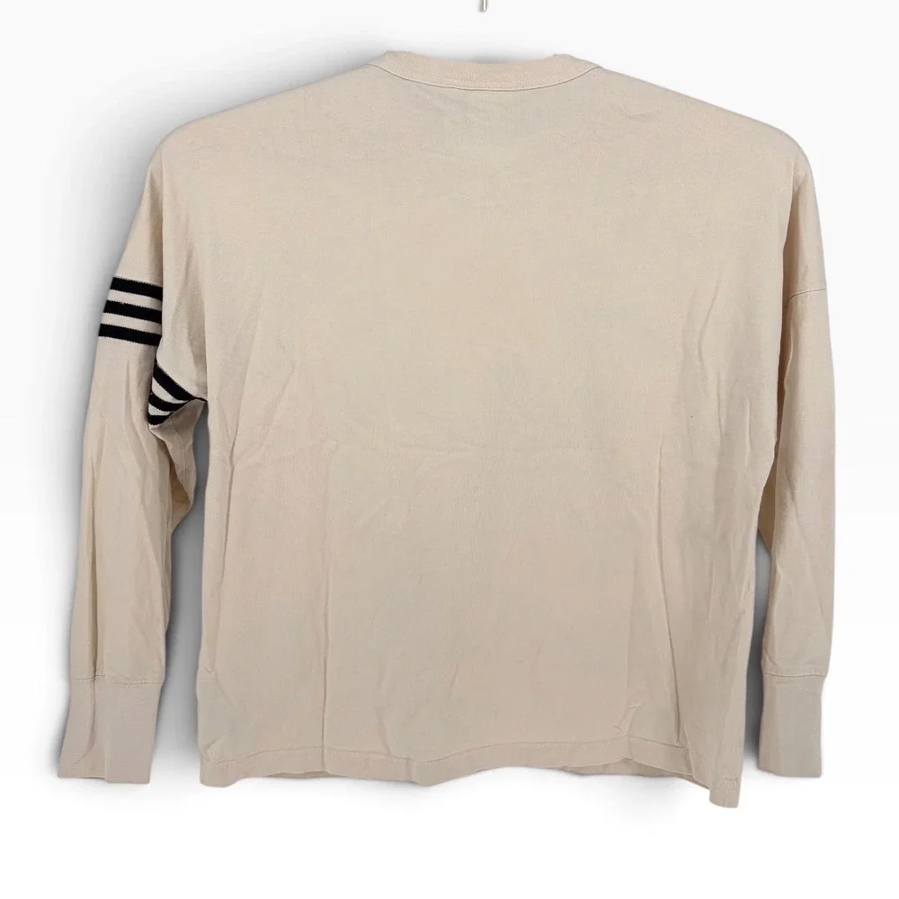 Adidas Long Sleeve Shirt Medium Beige 3-Stripe Drop Shoulder HS1525